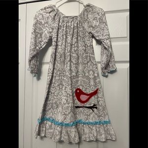 Girls Corduroy Dress With Bird Appliqué